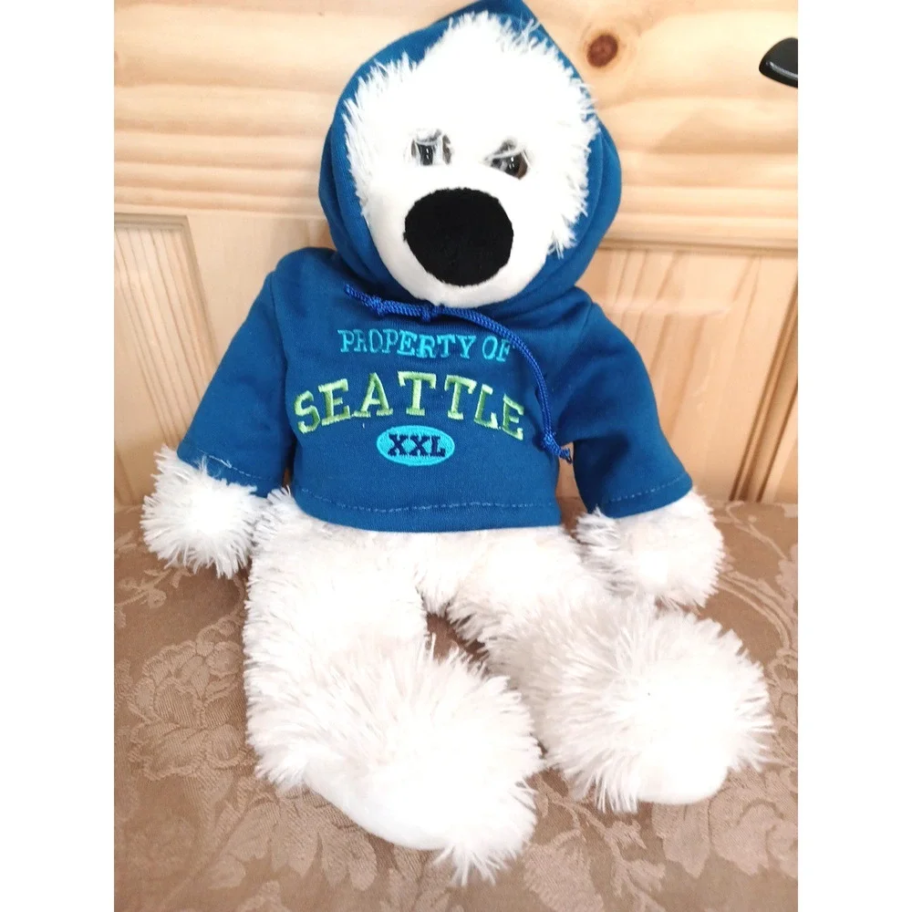 Seattle White Teddy Bear Plush Stuffed Blue Hoody 15
